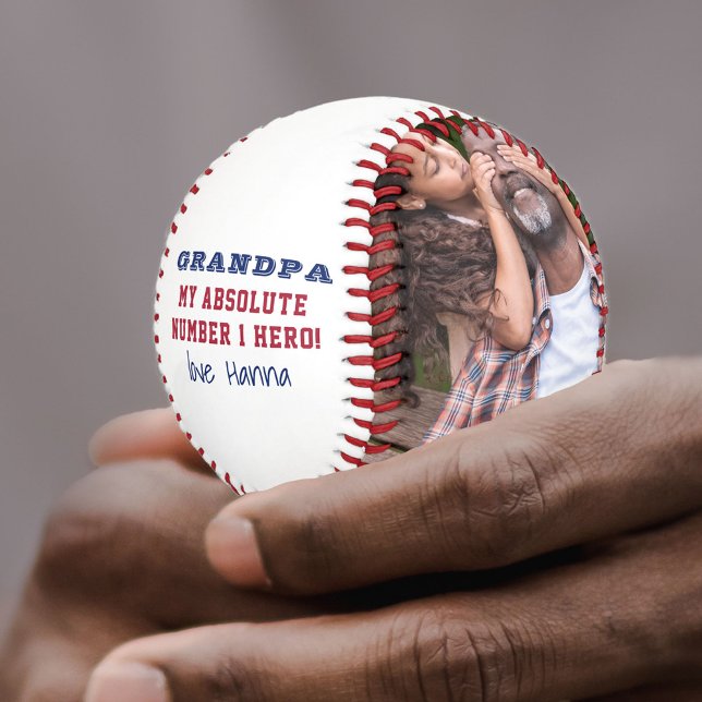 Balle De Baseball Grand-père Numéro 1 Héros Personnalisé 2 Photo (Créateur téléchargé)