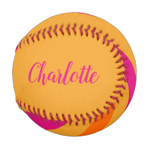 Balle De Baseball Gras Retro Stripes Nom Orange Rose