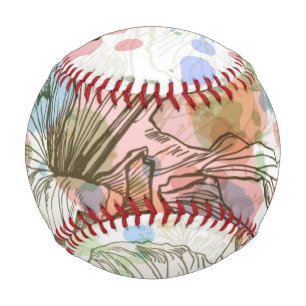 Balle De Baseball Hibiscus fleur & aquarelle arrière - plan