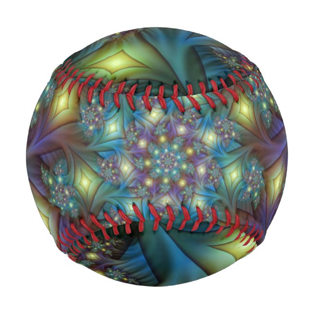 Balle De Baseball Illuminé Abstrait brillant Turquoise violet Fracta (Devant)