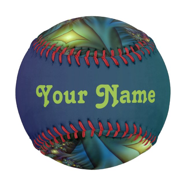 Balle De Baseball Illuminé bleu violet moderne Fractal Art Nom (Devant)