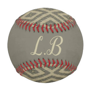 Balle De Baseball Initiales personnalisées gris brun motif de brique