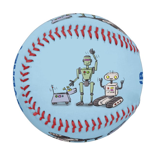 Balle De Baseball Joyeux joli dessin de trois robots trio (Devant Gauche)