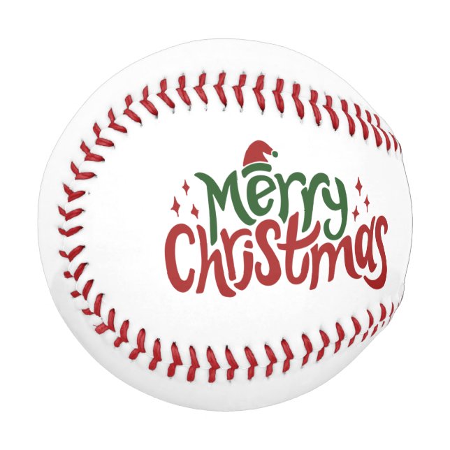 Balle De Baseball Joyeux Noël avec chapeau de Père Noël en haut  (Devant Gauche)