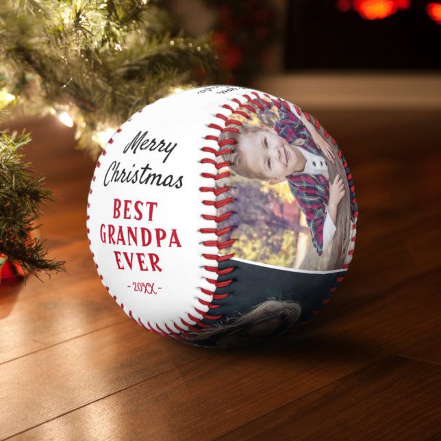 Balle De Baseball Joyeux Noël Grand-père Grand-enfants 3 Photo Colla (Créateur téléchargé)