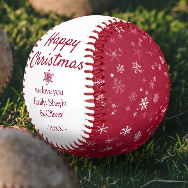 Balle De Baseball Joyeux Noël Motif de flocon de neige rouge (Créateur téléchargé)
