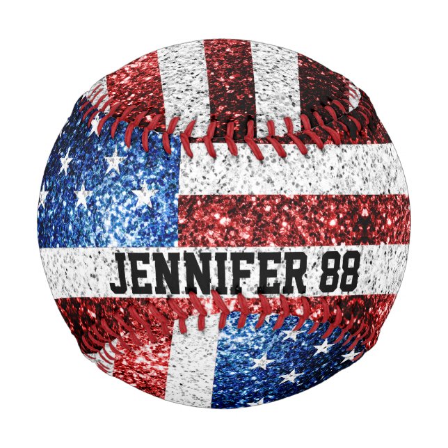 Balle De Baseball Le drapeau américain brille le nom personnalisé et (Devant)