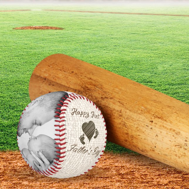 Balle De Baseball Le premier père sur Burlap, le coeur et les pieds  (Créateur téléchargé)