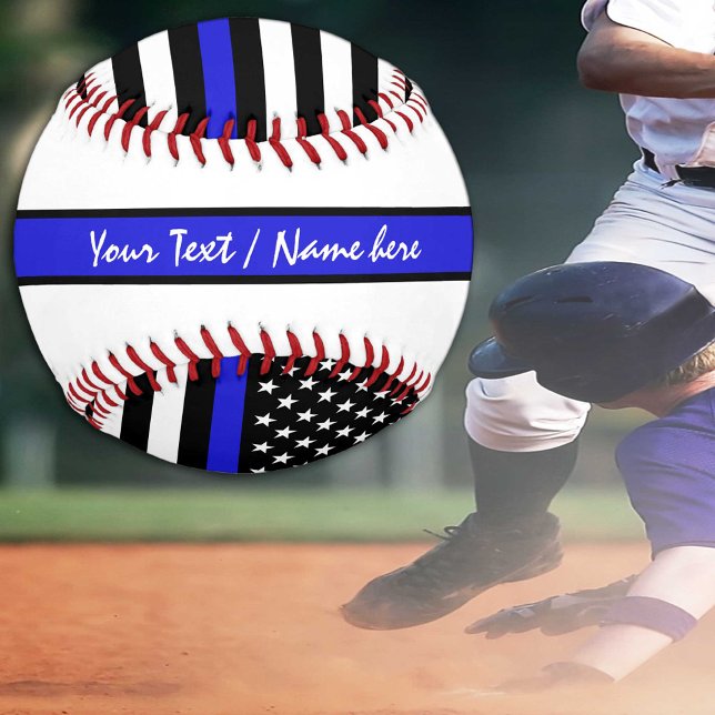 Balle De Baseball Ligne Bleue Mince & Police Drapeau Personnalisé /  (Créateur téléchargé)