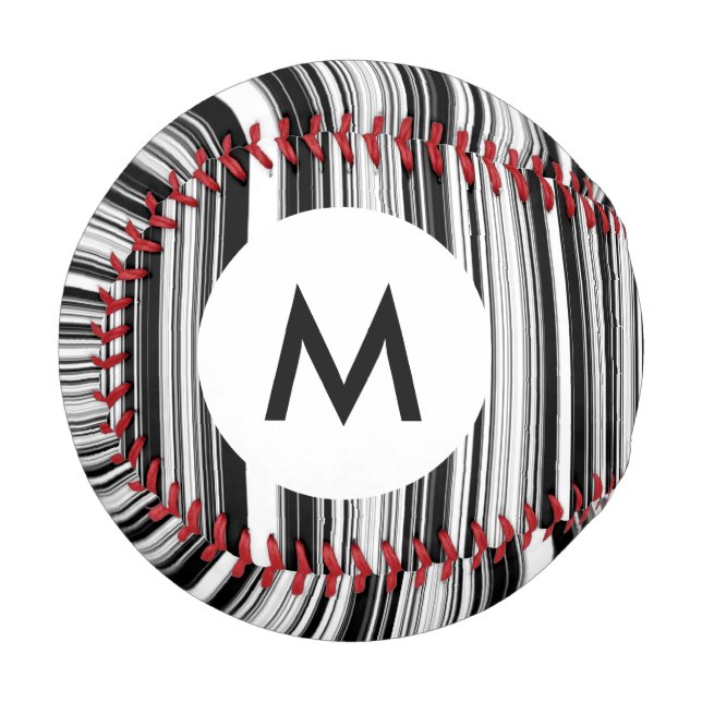 Balle De Baseball Lignes noires et blanches Monogrammes (Devant Gauche)