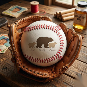 Balle De Baseball Maman Ours Personnalisée Avec 2 Noms d'Enfants Cad