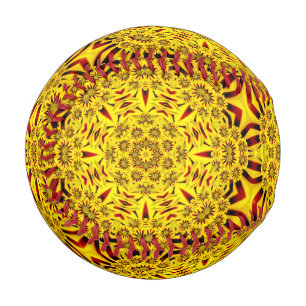 Balle De Baseball Marigolds Kaleidoscope jaune et rouge Vintage