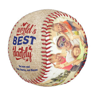 Balle De Baseball Meilleur Papa du Monde Rouge Bleu Toile de Jute 2