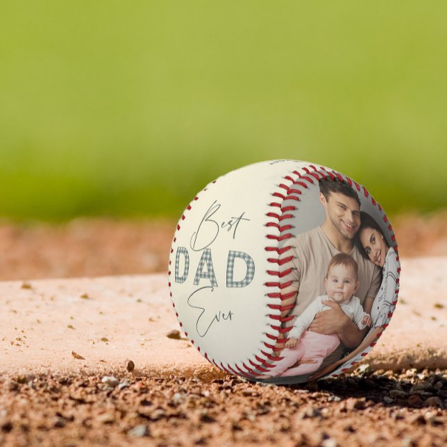 Balle De Baseball Meilleur Papa Jamais Dusty Blue Plaid Fête des pèr (Easily personalize this Best Dad Ever baseball with your text and photos for a gift he'll treasure)