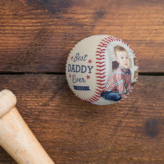 Balle De Baseball Meilleur papa jamais | Photo personnalisée (Créateur téléchargé)