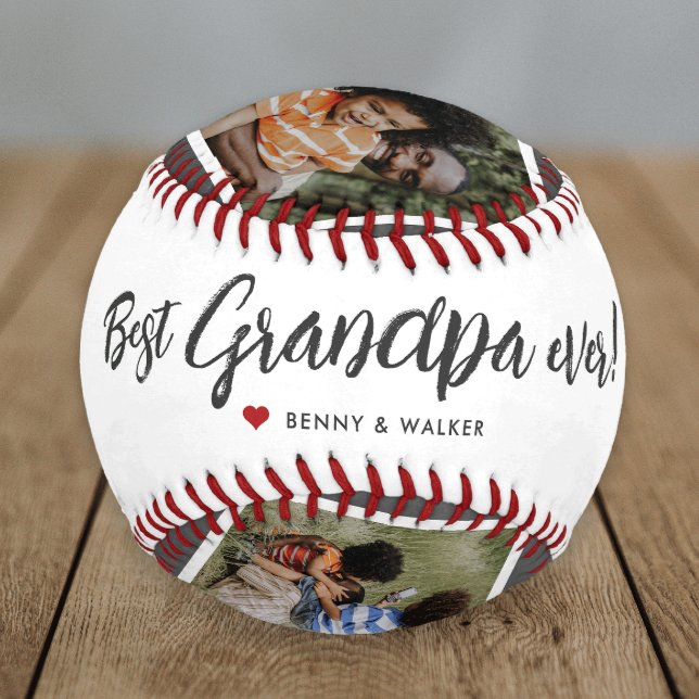 Balle De Baseball Meilleure Fête des pères de collage photo de Grand (Great gift for Grandpa with modern handwritten best grandpa ever and 4 photo collage baseball.)