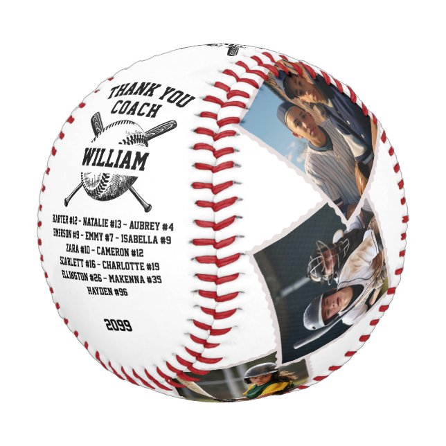 Balle De Baseball Merci Coach, Custom 6 photos et noms de coéquipier (Angle)