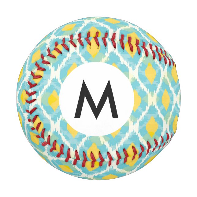 Balle De Baseball Mode tribal moderne ikat bleu jaune (Devant Gauche)