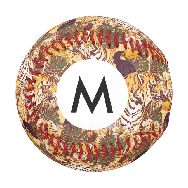 Balle De Baseball Modèle floral tropical avec tigre (Devant Gauche)