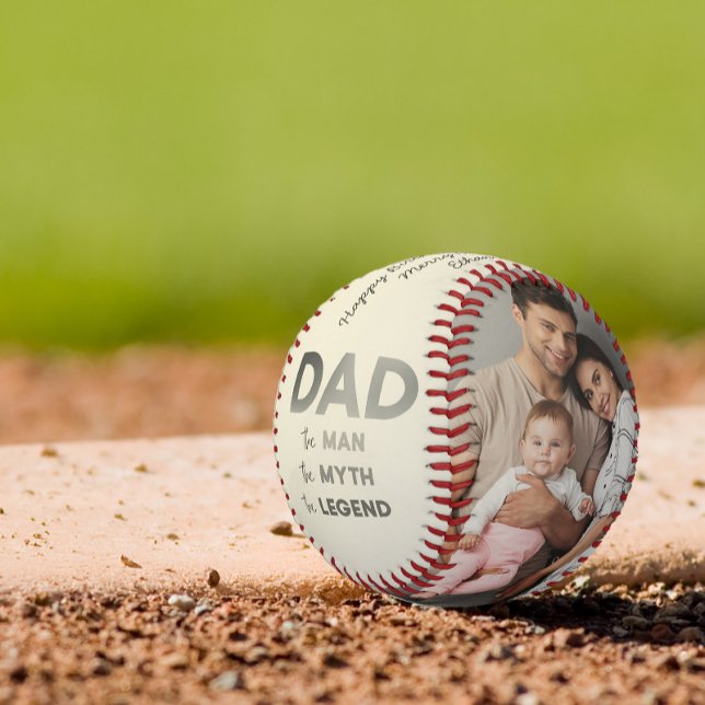 Balle De Baseball Modern 2 Photo Collage DAD The Man Myth Legend (Easily personalize this photo baseball for dad for a gift he'll treasure!)