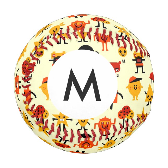 Balle De Baseball Monogram Funny monstres motif (Devant Gauche)