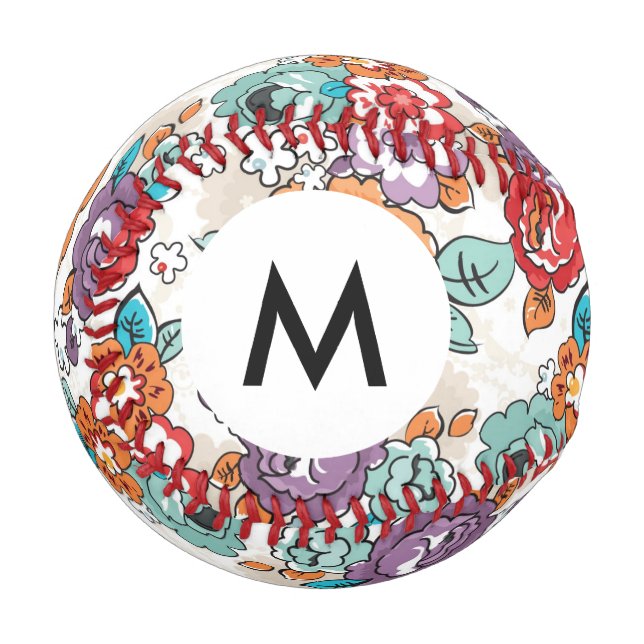 Balle De Baseball Monogramme Abstrait Élégance motif floral 5 (Devant Gauche)