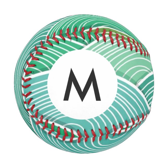 Balle De Baseball Monogramme Arrière - plan d'ondes vertes abstraite (Devant Gauche)