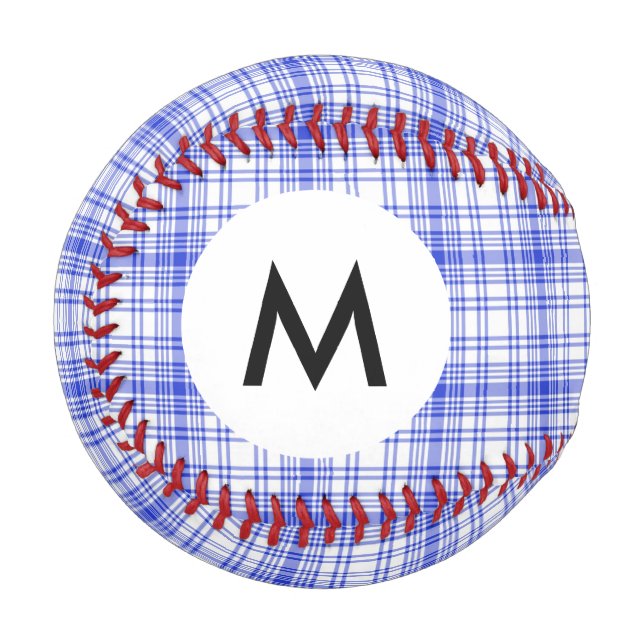 Balle De Baseball Monogramme bleu blanc Plat 2 (Devant Gauche)
