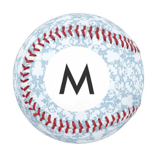 Balle De Baseball Monogramme bleu pâle Damas (Devant Gauche)