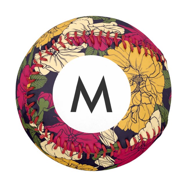 Balle De Baseball Monogramme Élégant motif floral (Devant Gauche)