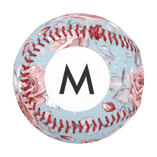 Balle De Baseball Monogramme Elégante rose roses 2 (Devant Gauche)