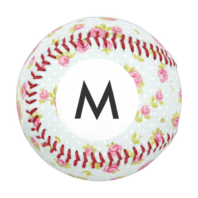 Balle De Baseball Monogramme Elégante rose roses 4 (Devant Gauche)