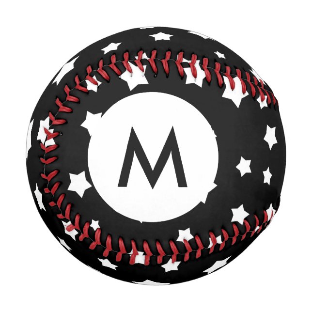 Balle De Baseball Monogramme étoiles noires et blanches motif (Devant Gauche)