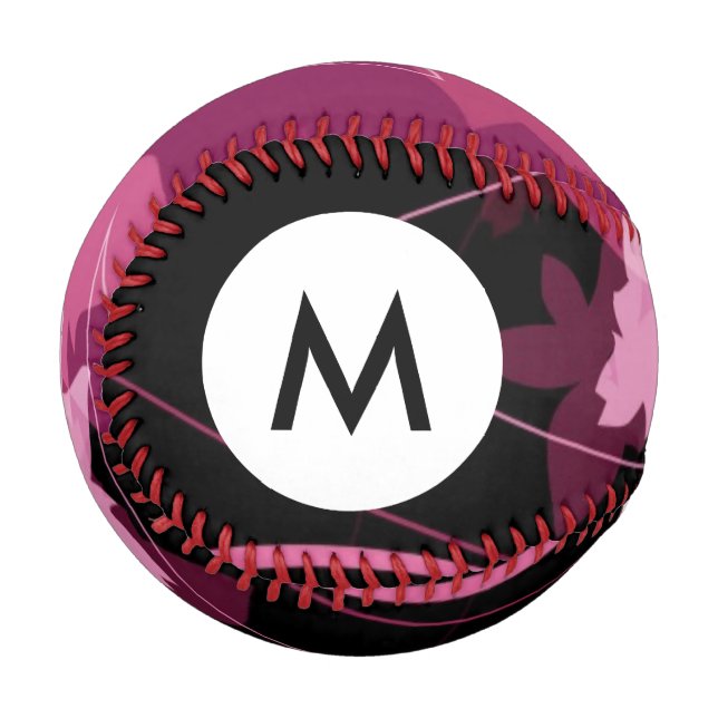 Balle De Baseball Monogramme Magenta Motif Floral (Devant Gauche)