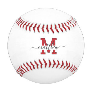 Balle De Baseball Monogramme moderne personnalisé rouge et noir