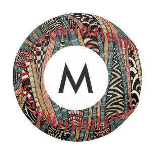 Balle De Baseball Monogramme motif Abstrait de style ethnique