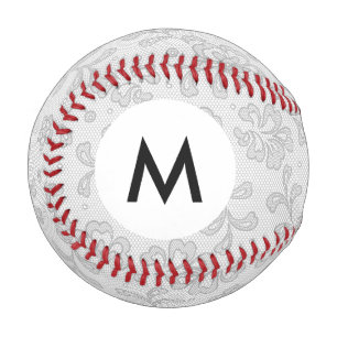 Balle De Baseball Monogramme motif dentelle, fleur vintage 1