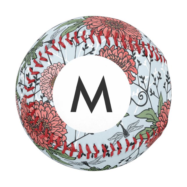 Balle De Baseball Monogramme Motif floral 3 (Devant Gauche)