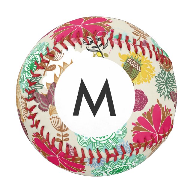 Balle De Baseball Monogramme Motif floral en style rétro (Devant Gauche)