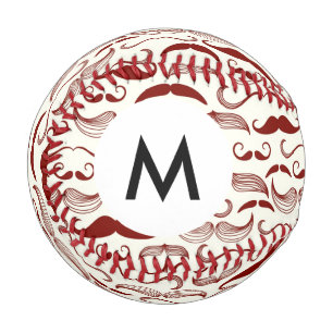 Balle De Baseball Monogramme Mustache motif, style rétro 3