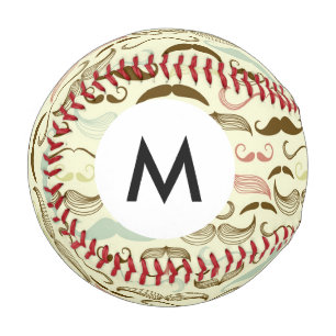 Balle De Baseball Monogramme Mustache motif, style rétro 4