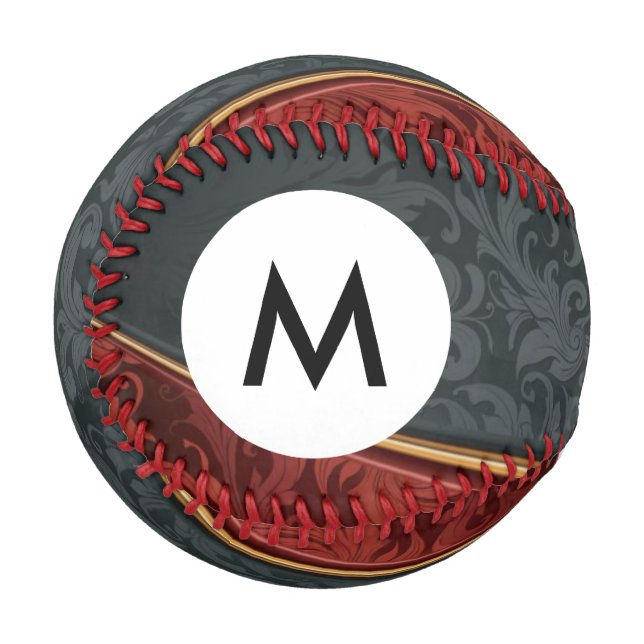 Balle De Baseball Monogramme ornement Vintage rouge et noir (Devant Gauche)