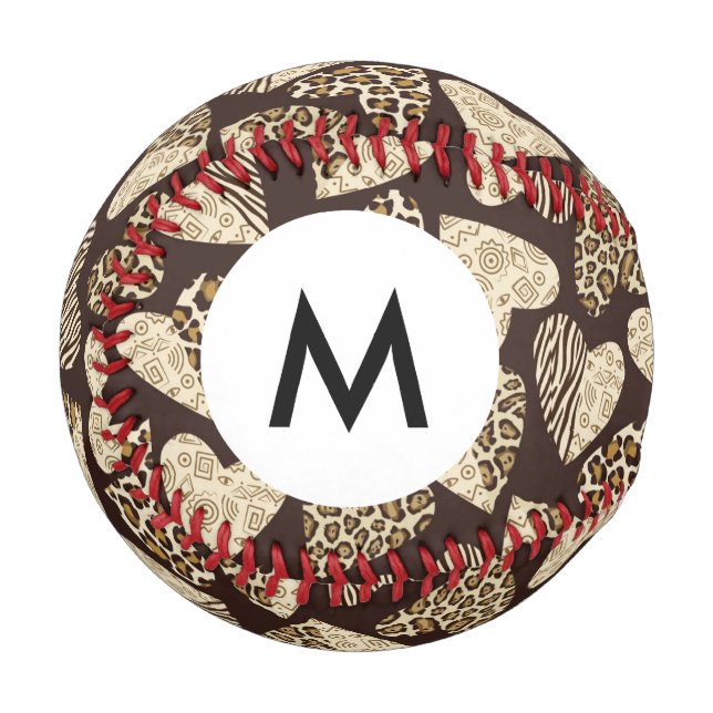 Balle De Baseball Monogramme Peau animale avec le coeur (Devant Gauche)