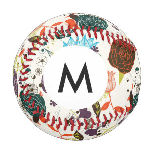 Balle De Baseball Monogramme Retro Motif floral 2 2