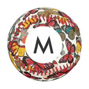 Balle De Baseball Monogramme Retro motif floral 3