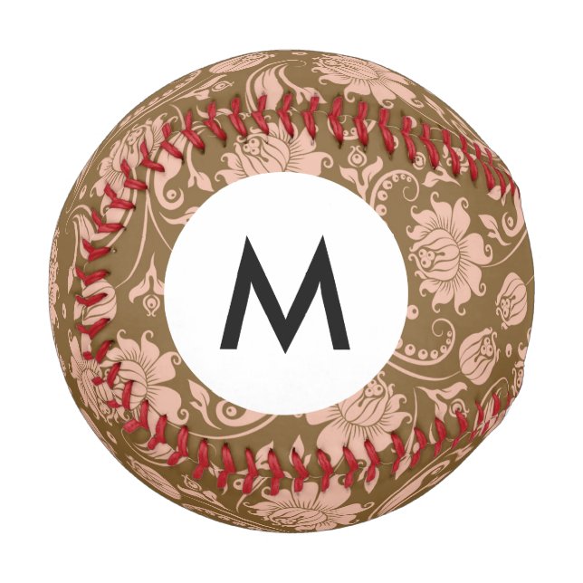 Balle De Baseball Monogramme rose et Brown motif floral (Devant Gauche)