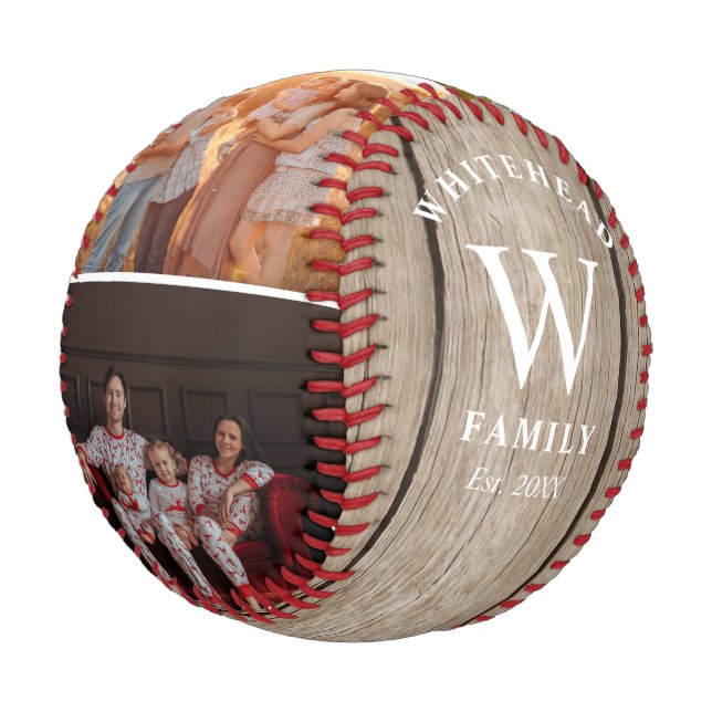 Balle De Baseball Monogramme rustique Lumière Bois Photo Collage Bas (Angle)