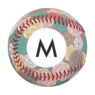 Balle De Baseball Monogramme Style floral élégant. Floral clair