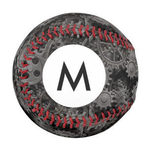 Balle De Baseball Monogramme vieilles engrenages en métal rouillé 