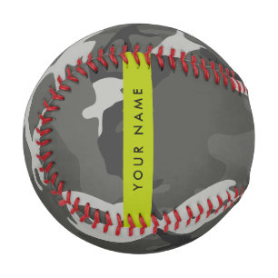 Balle De Baseball Motif de camouflage gris, Votre nom, Personnaliser